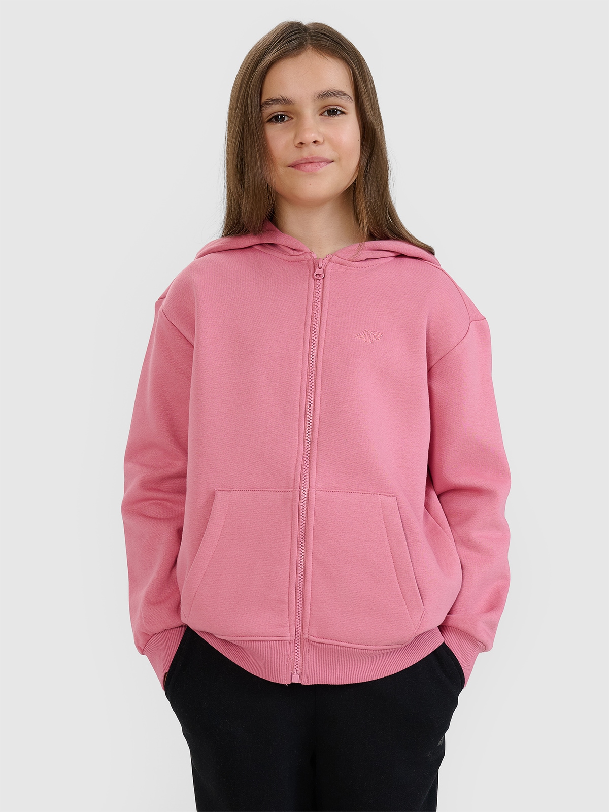 Sportinis atsegamas džemperis su gobtuvu mergaitėms - rožinis