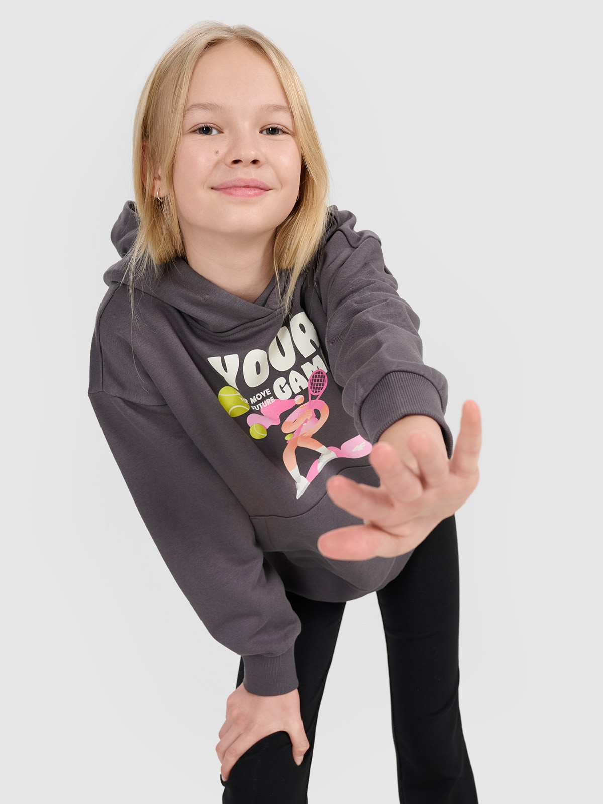 Sportinis neatsegamas džemperis su gobtuvu mergaitėms - pilkas