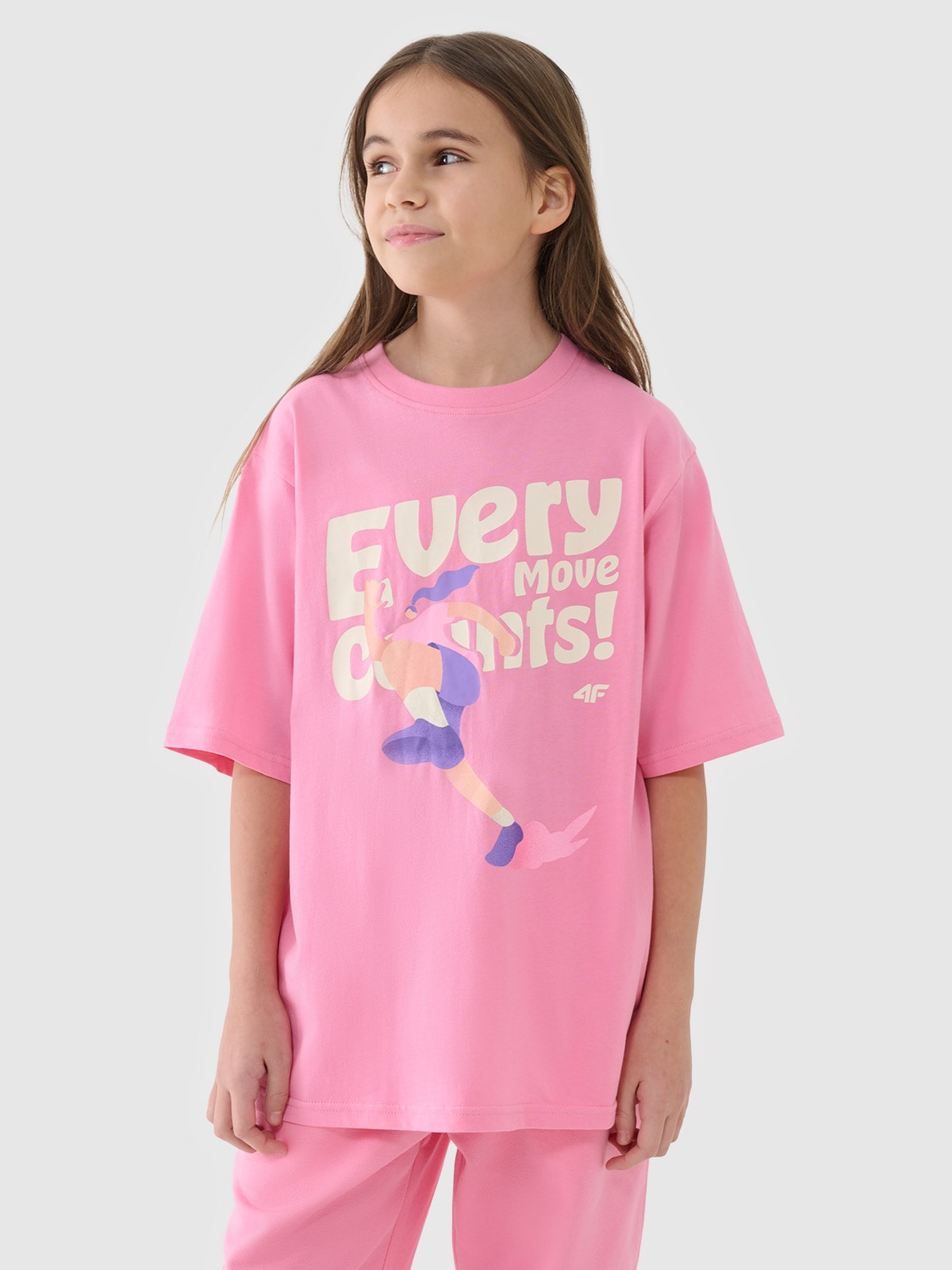 T-shirt oversize marškinėliai su spauda mergaitėms - rožiniai