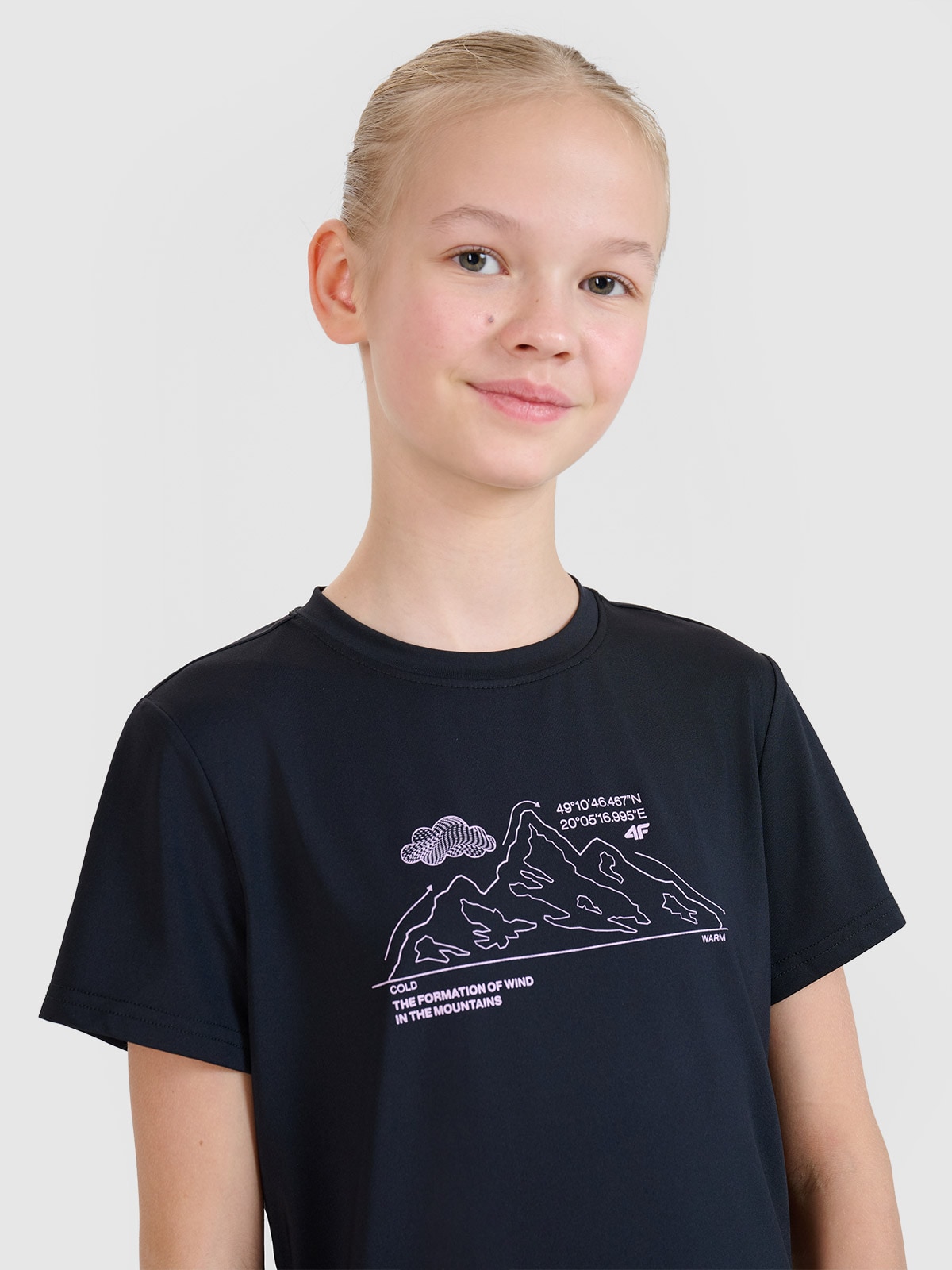 Žygio slim marškinėliai su spauda mergaitėms - juodi