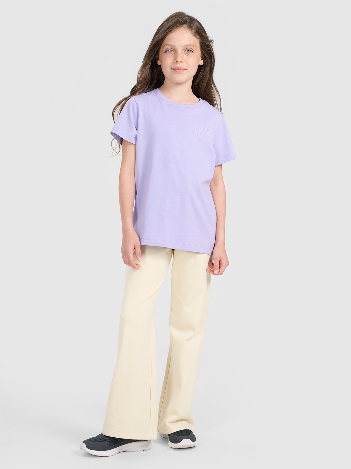 Sportinės kelnės su plačiomis klešnėmis mergaitėms - smėlio spalvos