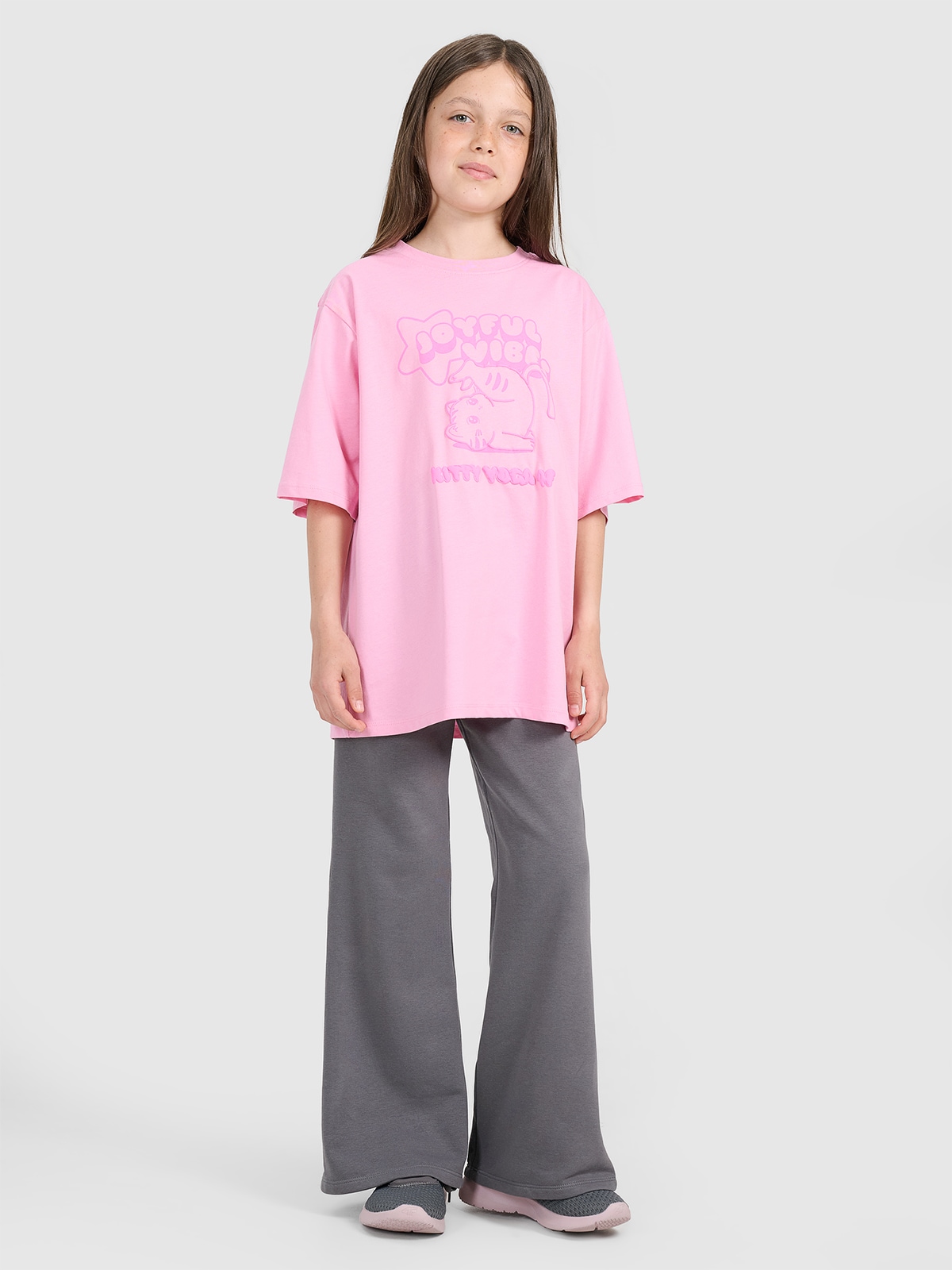 Sportinės kelnės su plačiomis klešnėmis mergaitėms - pilkos