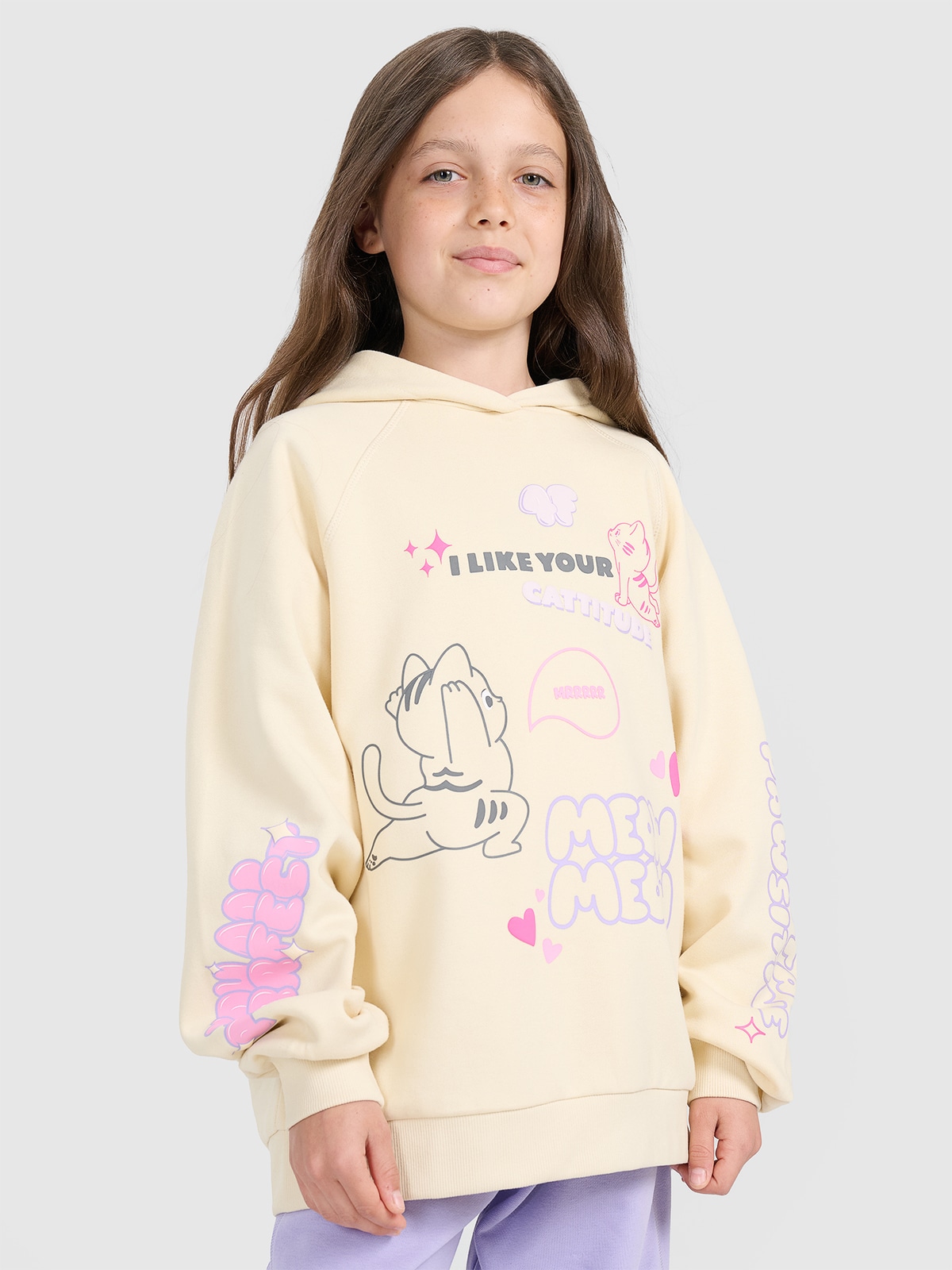 Sportinis neatsegamas džemperis su gobtuvu mergaitėms - geltonas