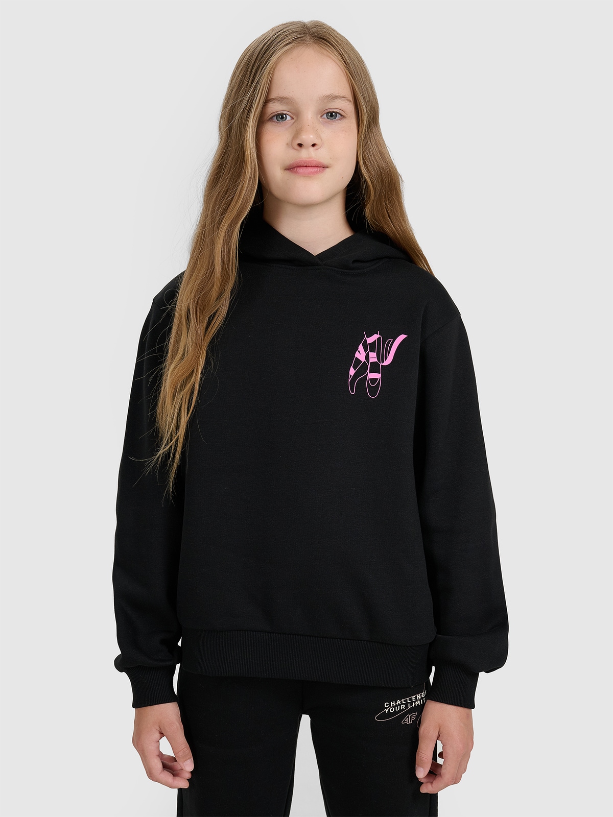 Sportinis neatsegamas, džemperis su gobtuvu mergaitėms - juodas