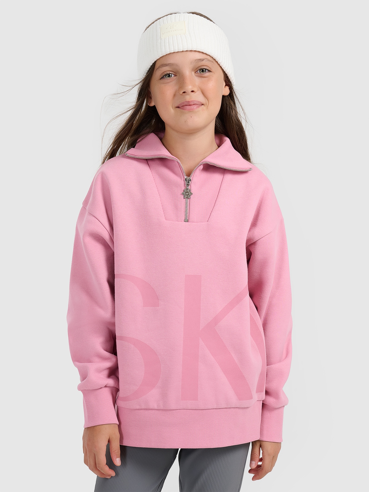 Sportinis loose neatsegamas džemperis be gobtuvo mergaitėms - rožinis