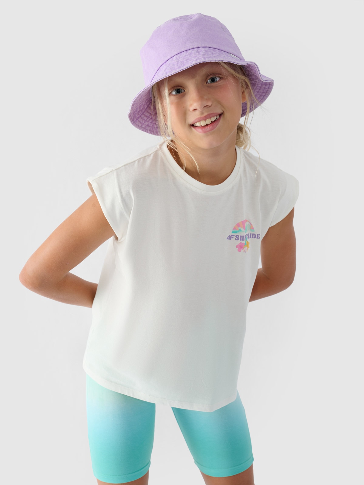 Top marškinėliai su spauda mergaitėms - balta