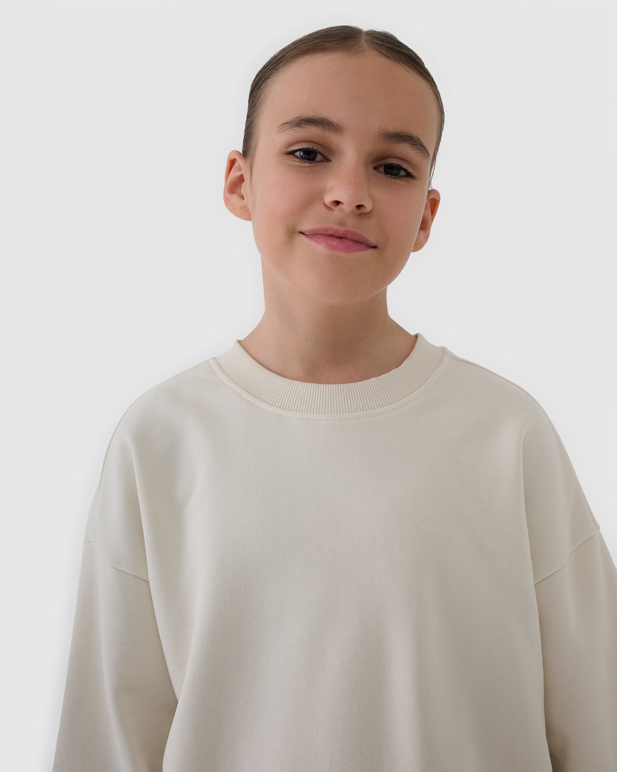 Sportinis neatsegamas džemperis be gobtuvo mergaitėms - smėlio spalvos