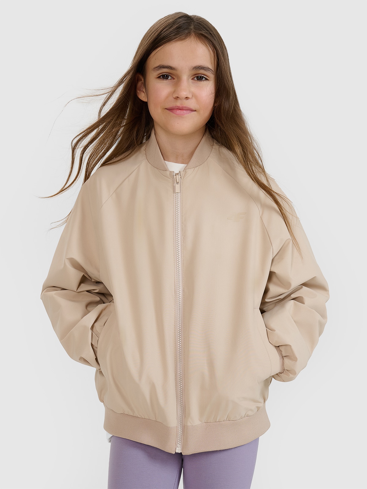 Pereinamojo laikotarpio striukė bomber tipo mergaitėms - smėlio spalvos