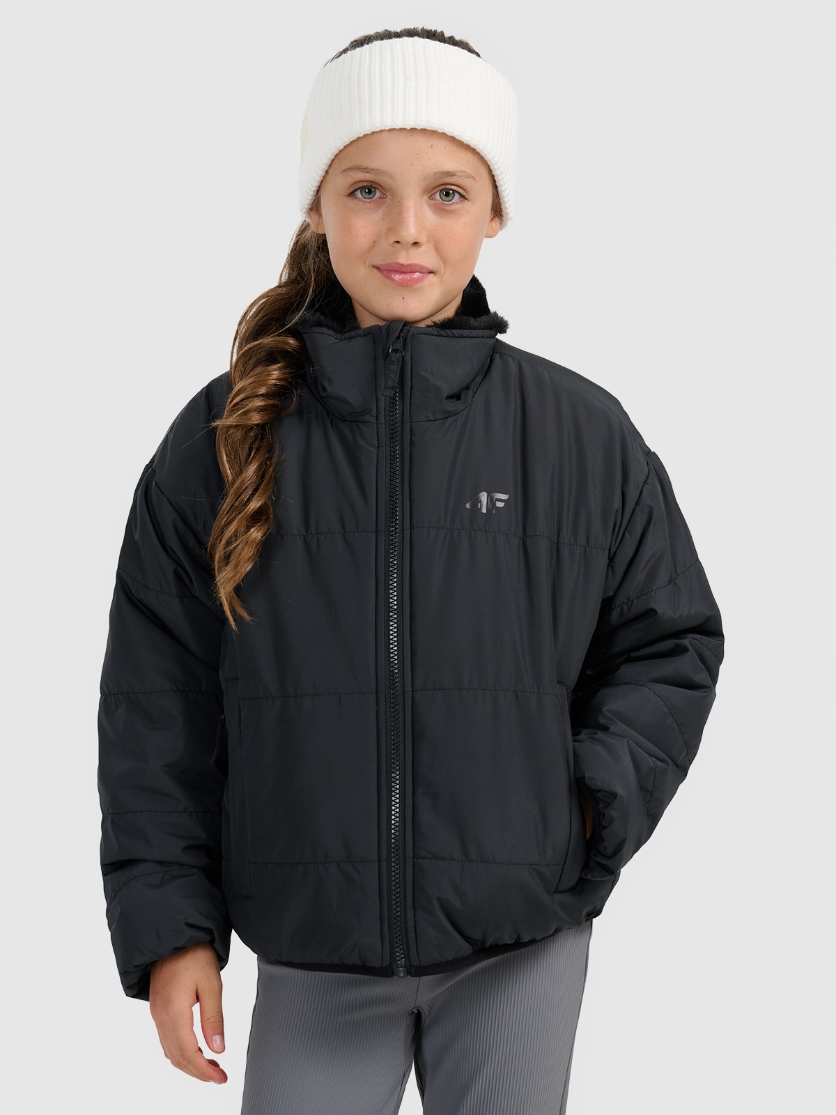 Dvipusė striukė su sintetinių pūkų kamšalu mergaitėms - juoda