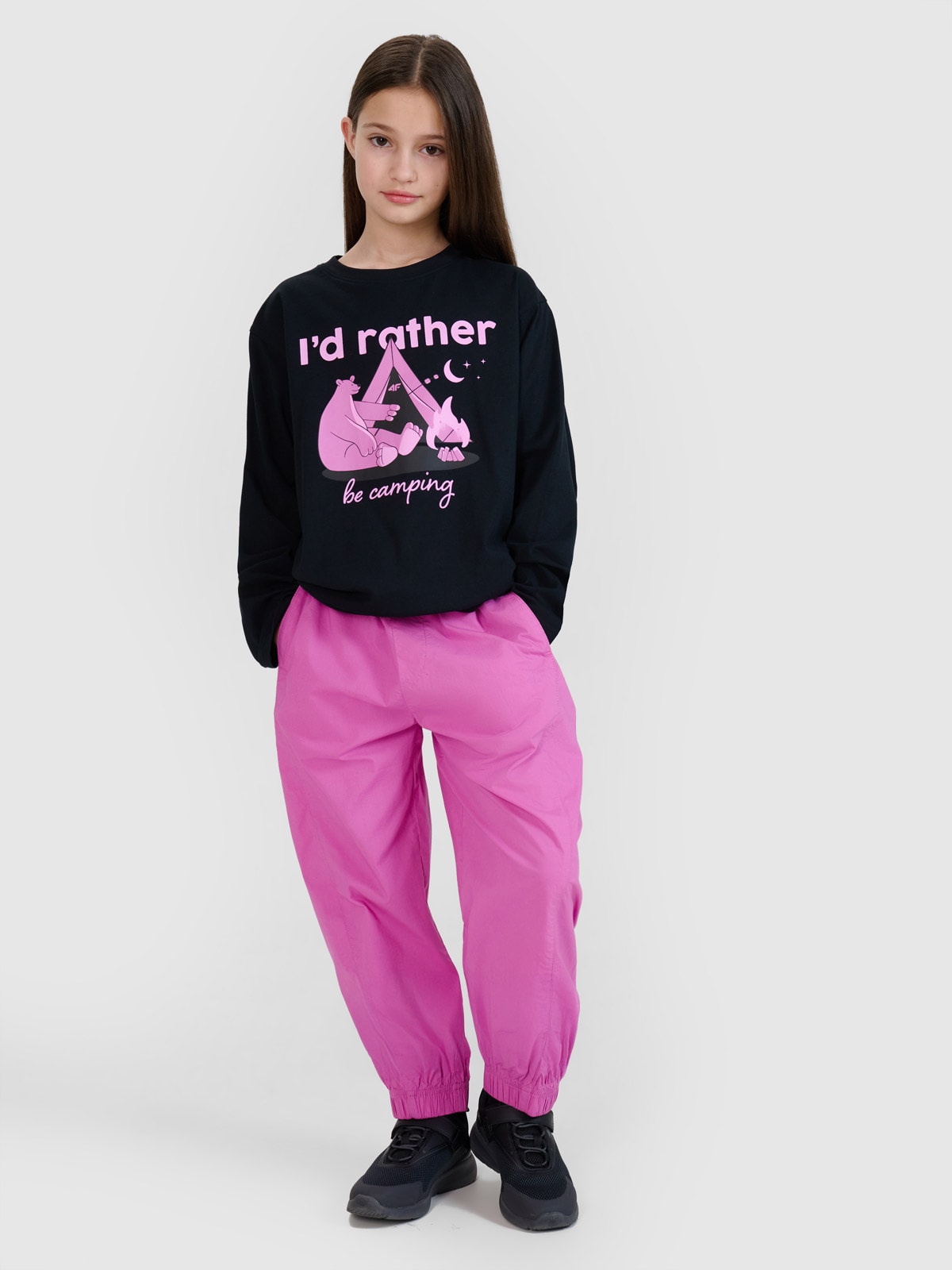 Sportinės casual jogger kelnės su plačiomis klešnėmis mergaitėms - rožinės