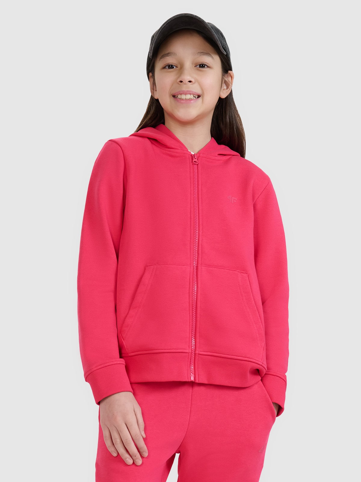 Sportinis atsegamas džemperis su gobtuvu mergaitėms - rožinis