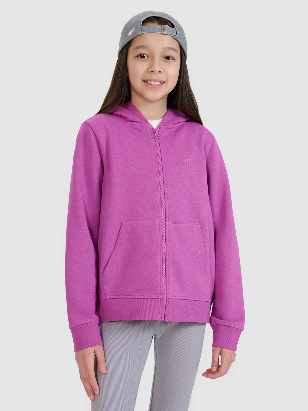 Sportinis atsegamas džemperis su gobtuvu mergaitėms - violetinis