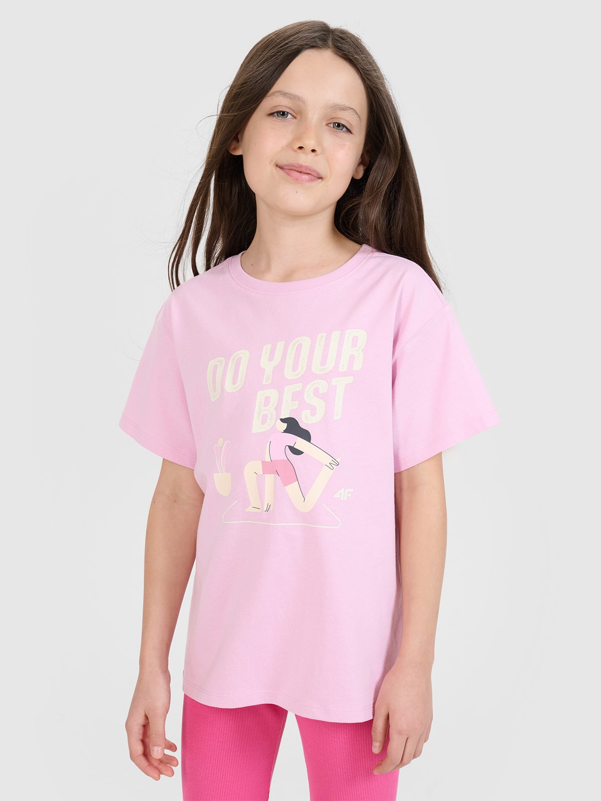 T-shirt regular marškinėliai su spauda mergaitėms - rožiniai