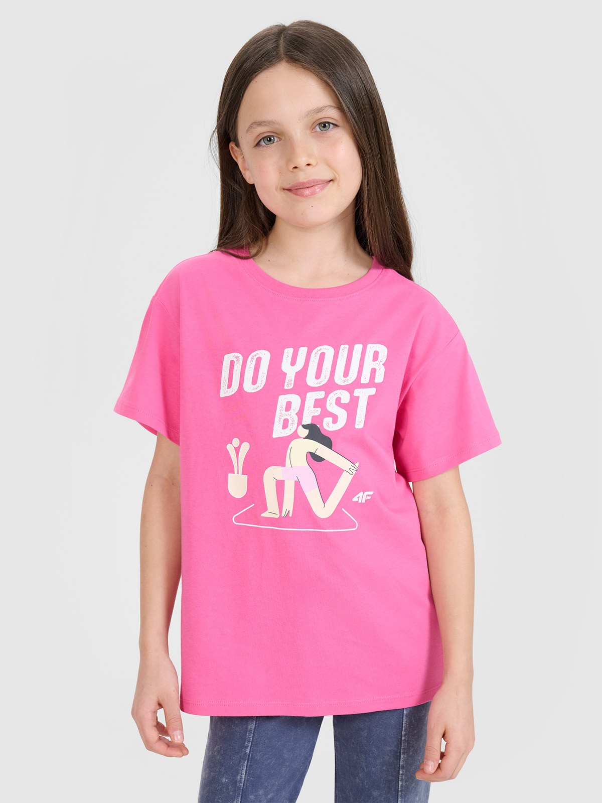 T-shirt regular marškinėliai su spauda mergaitėms - rožiniai