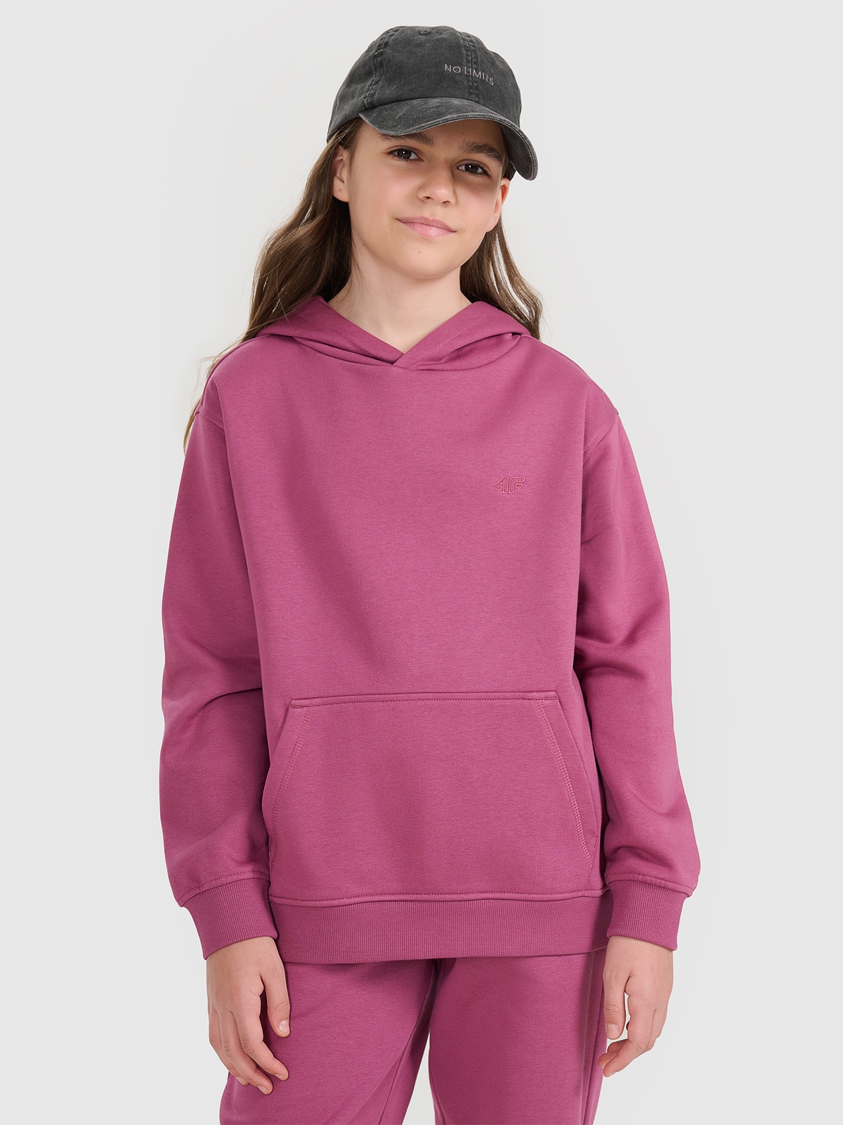 Sportinis neatsegamas džemperis su gobtuvu mergaitėms - violetinis