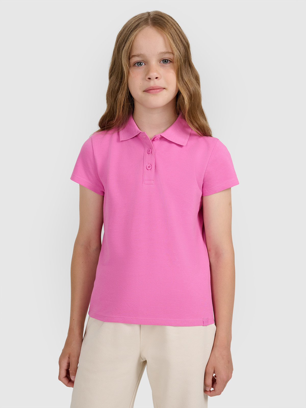 Polo slim marškinėliai mergaitėms - rožiniai