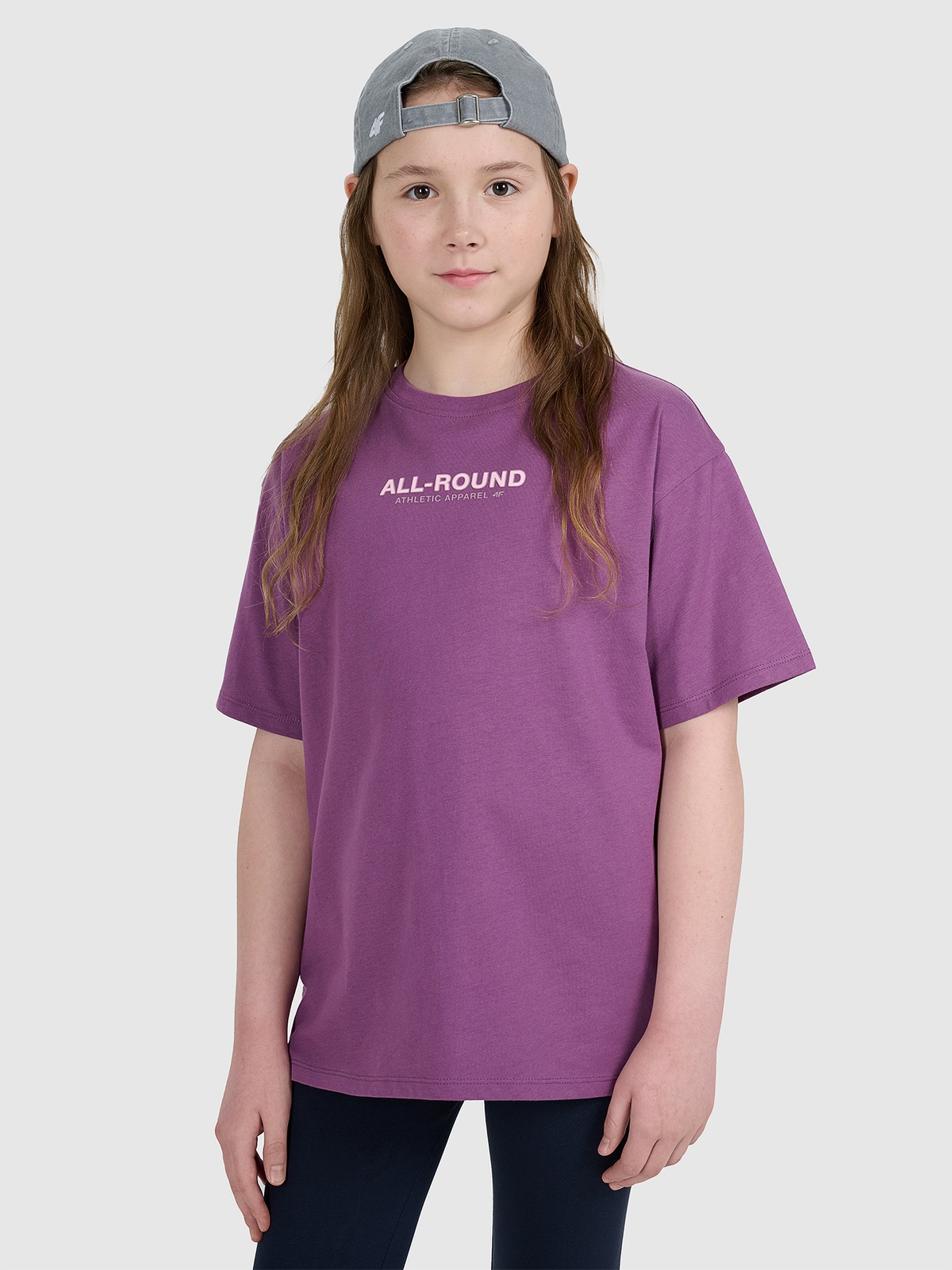 T-shirt oversize marškinėliai su grafika mergaitėms - violetiniai