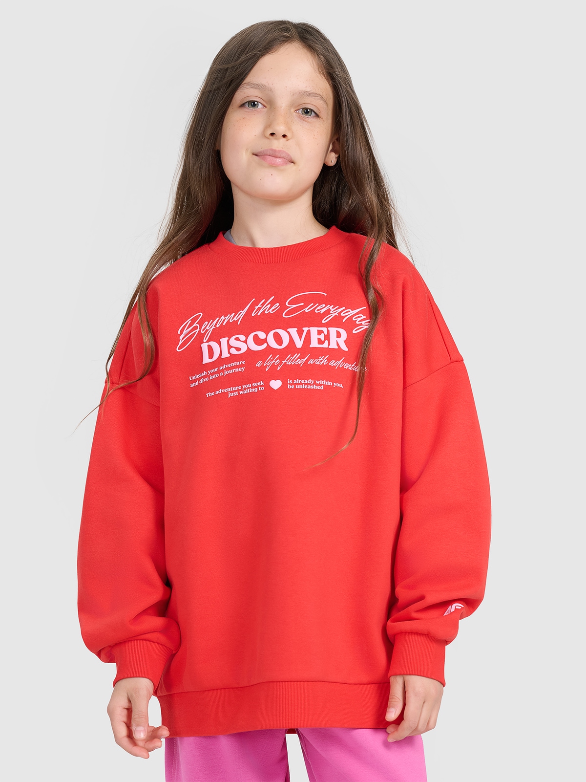 Sportinis oversize neatsegamas džemperis be gobtuvo mergaitėms - raudonas