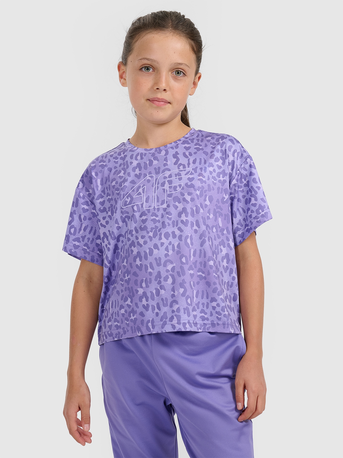 Crop-top sportiniai greitai džiūstantys marškinėliai mergaitėms - violetiniai