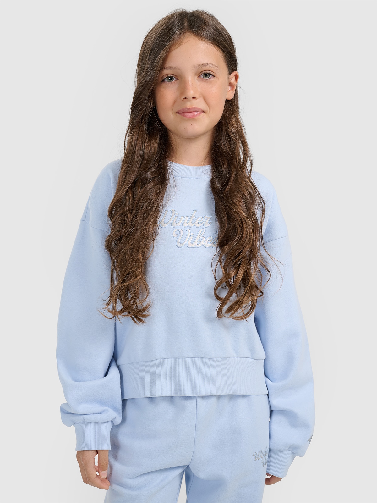 Sportinis neatsegamas džemperis be gobtuvo mergaitėms - mėlynas
