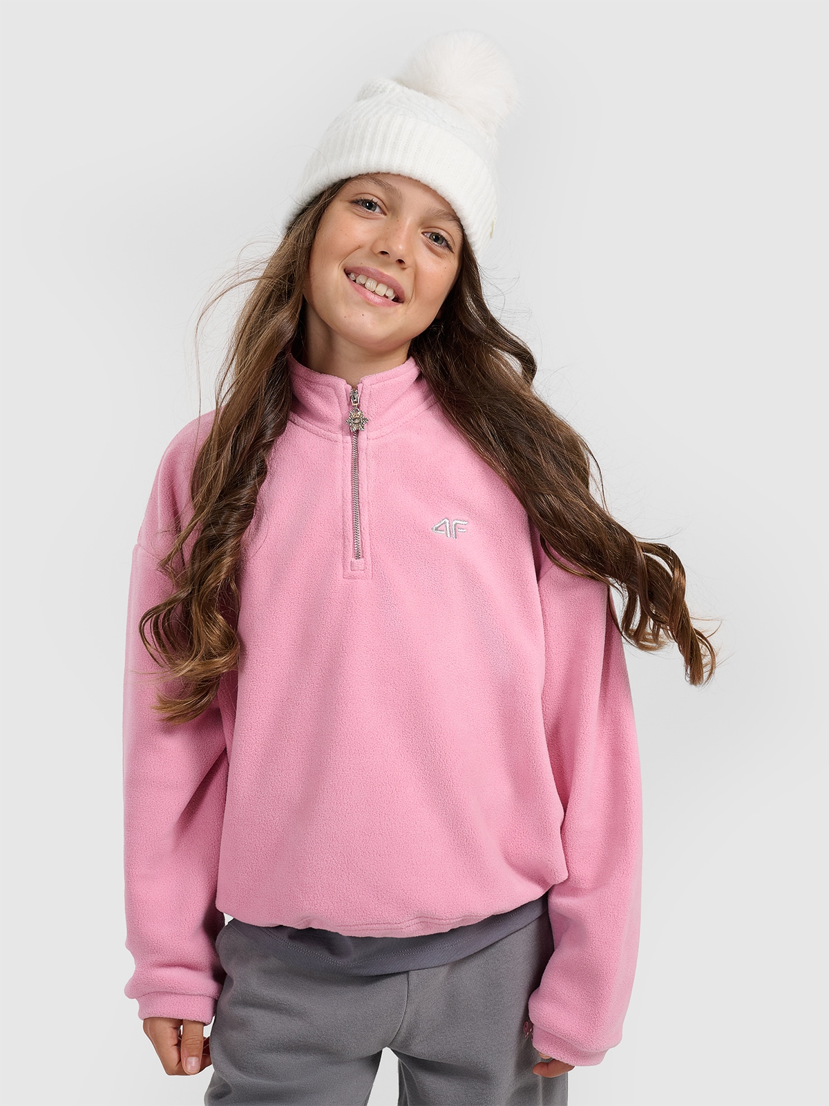 Flisas oversize su apykakle mergaitėms - rožinis