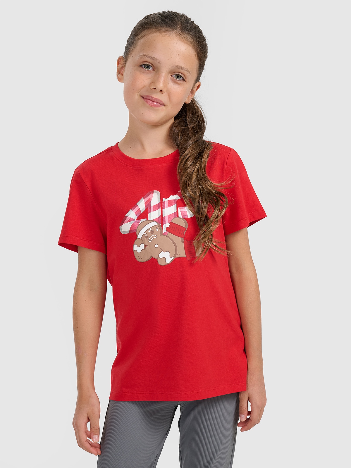 T-shirt regular marškinėliai su kalėdine spauda mergaitėms - raudoni