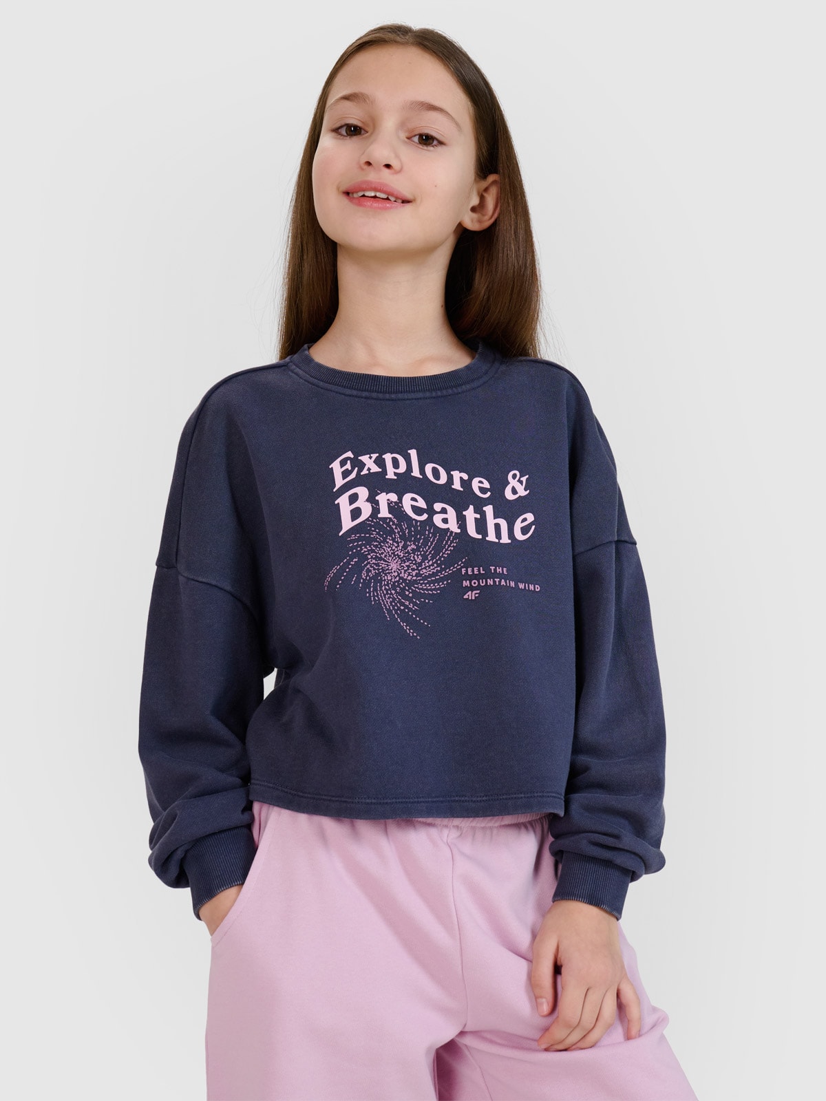 Sportinis neatsegamas džemperis be gobtuvo mergaitėms - pilkas