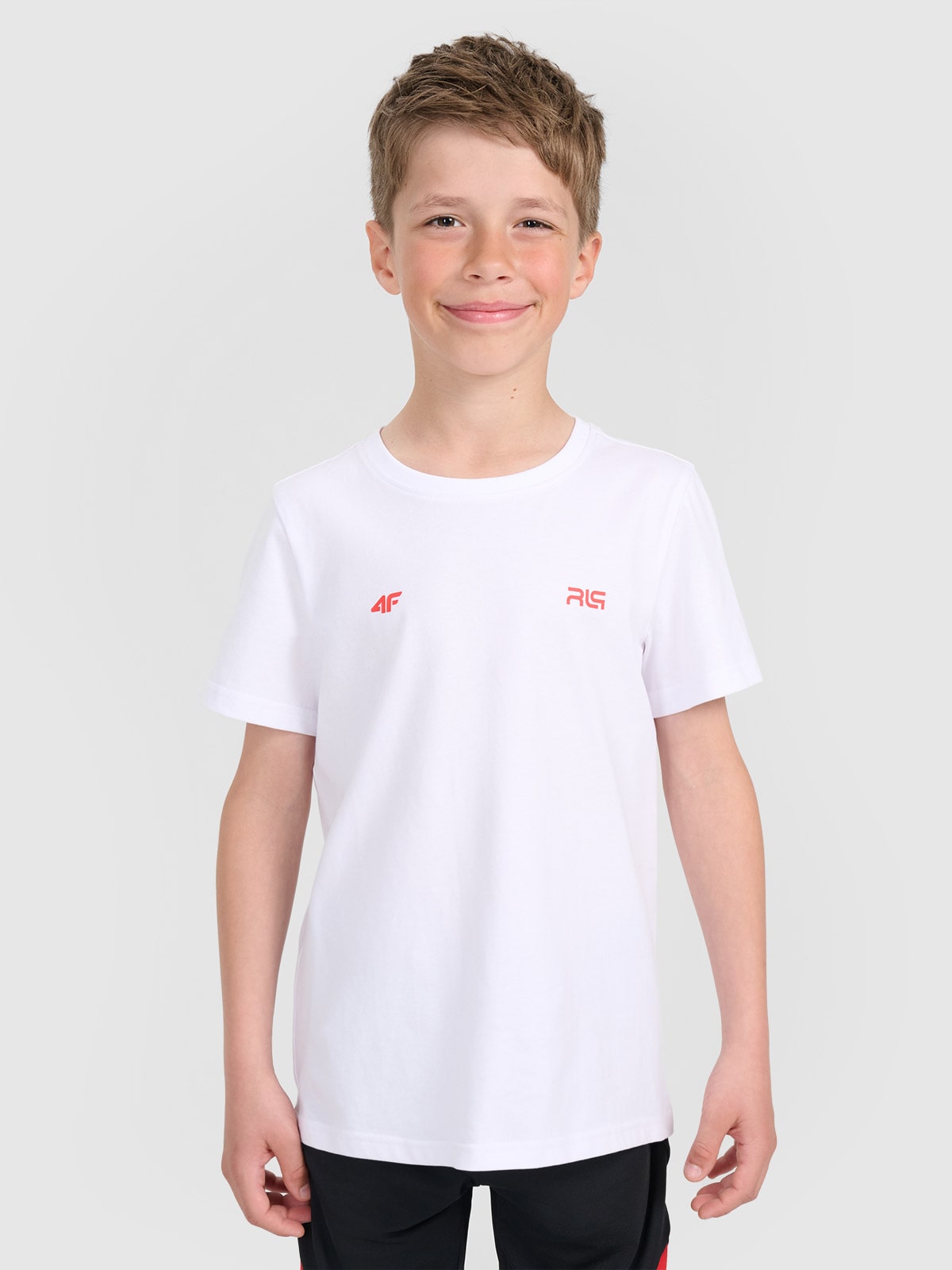 Vaikiški T-shirt regular marškinėliai 4F JUNIOR x Robert Lewandowski - balti