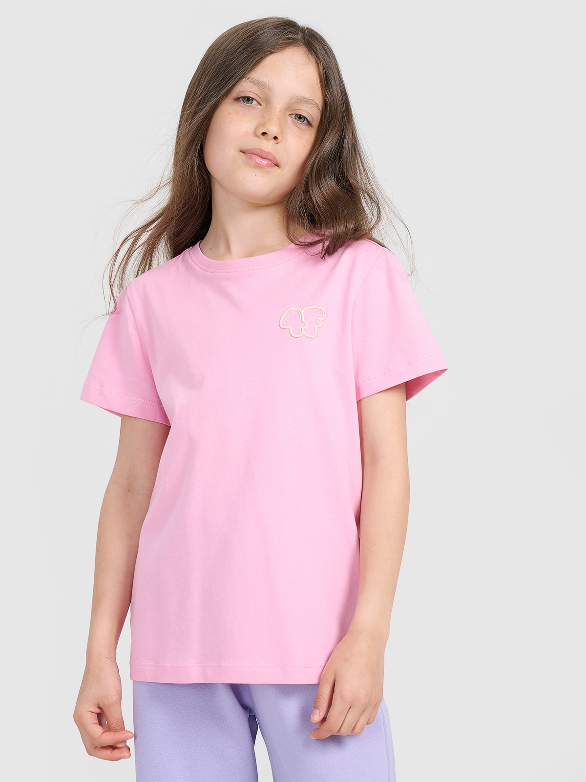 T-shirt regular marškinėliai su spauda mergaitėms - rožiniai