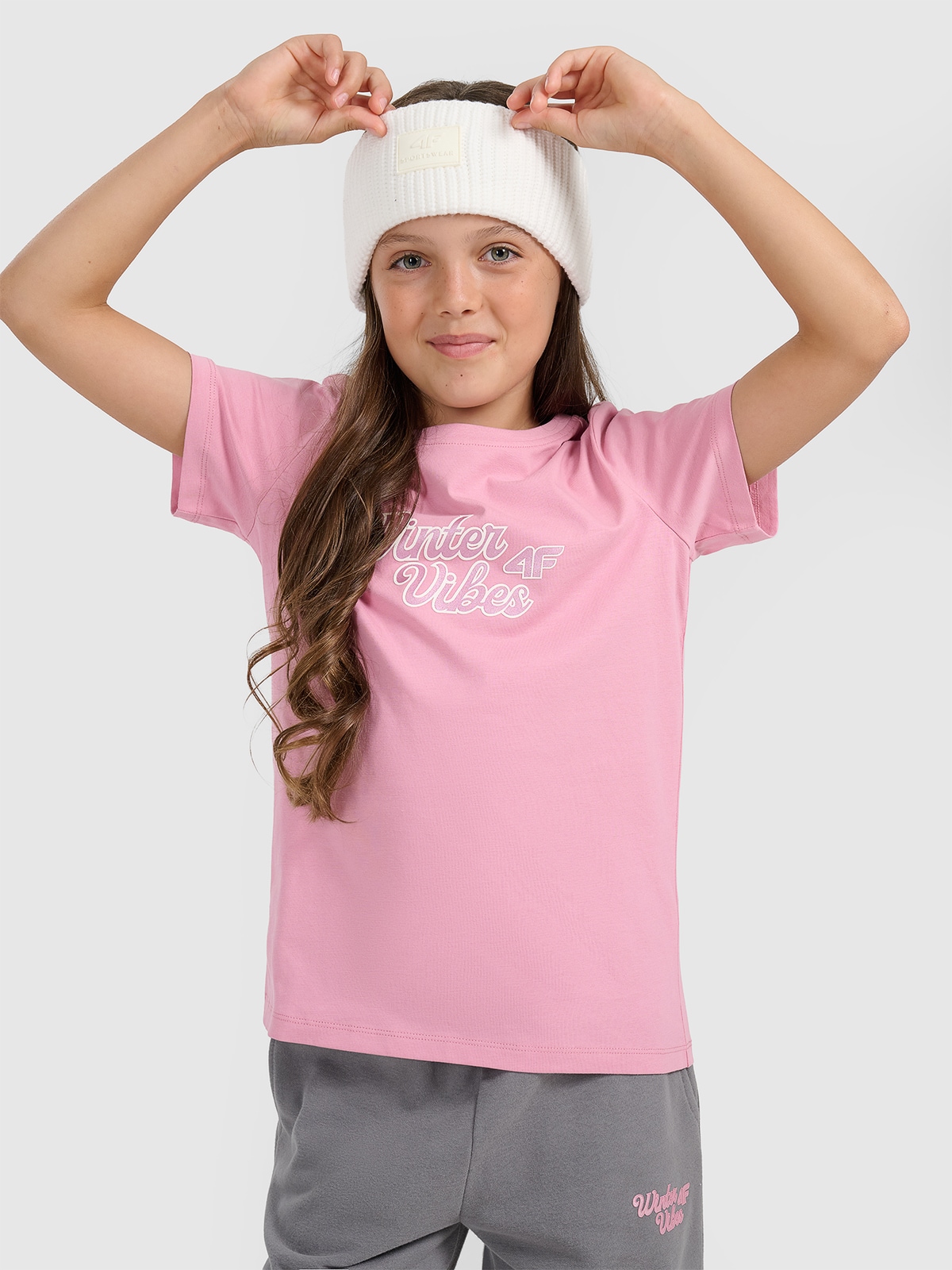 T-shirt regular marškinėliai su spauda mergaitėms - rožiniai