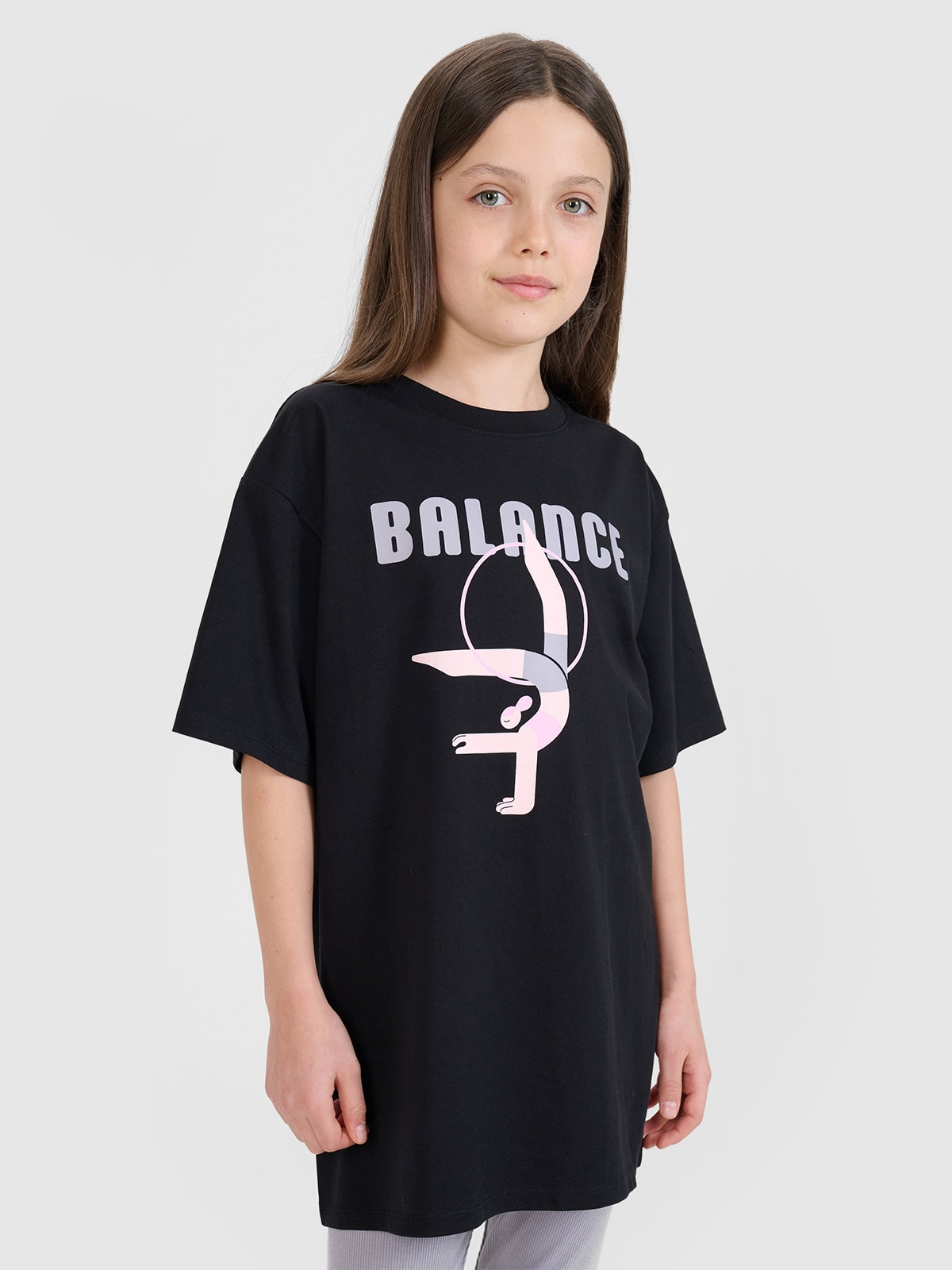 T-shirt oversize marškinėliai su spauda mergaitėms - juodi