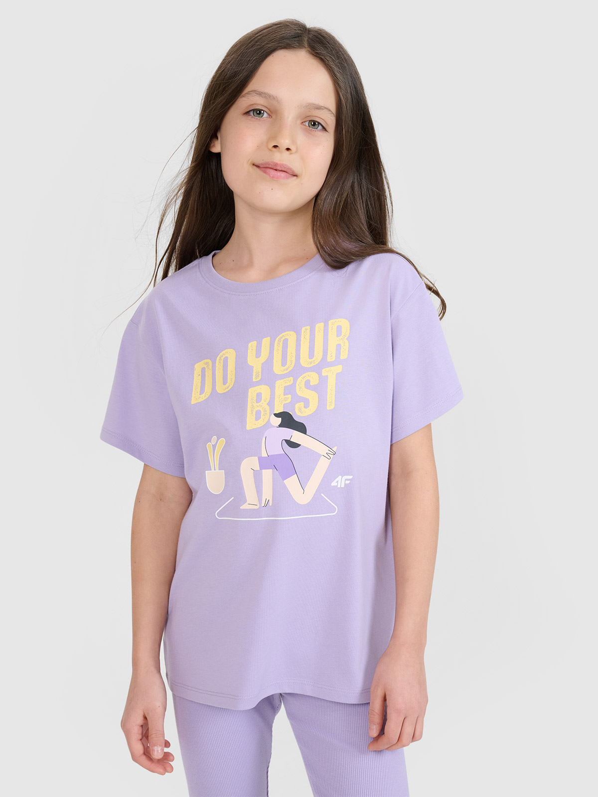 T-shirt regular marškinėliai su spauda mergaitėms - violetiniai