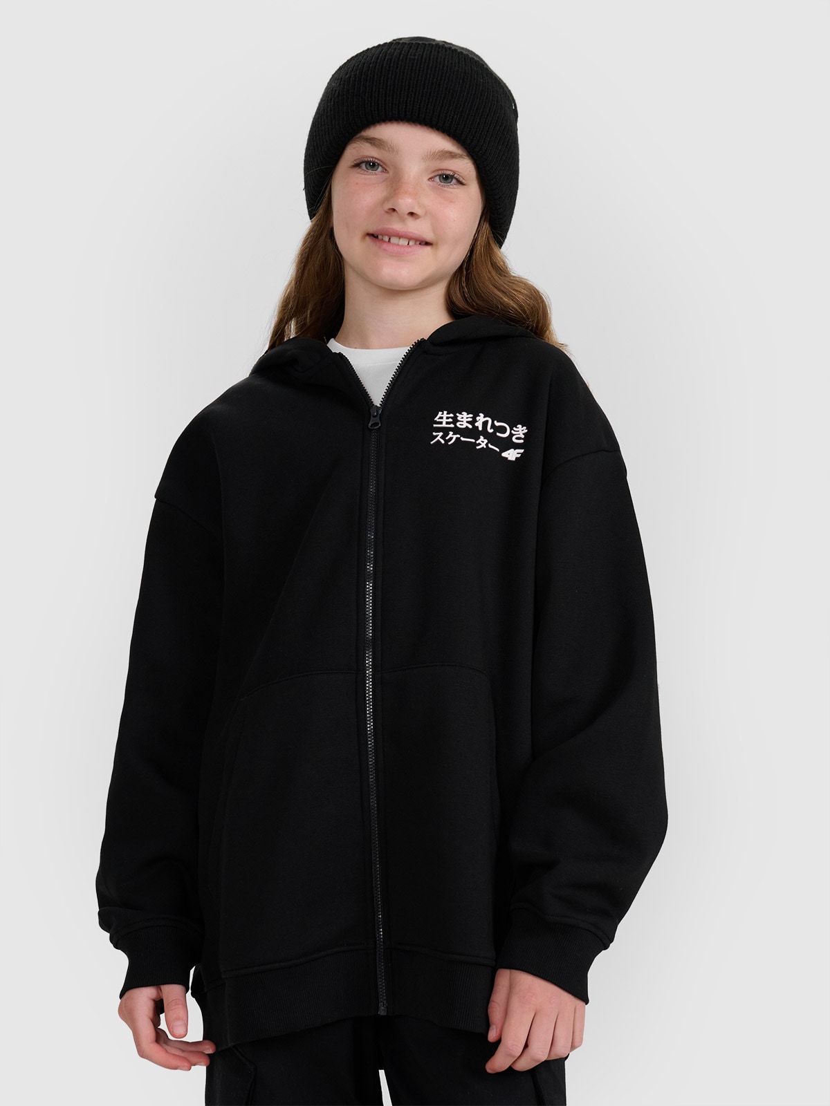 Sportinis atsegamas džemperis su gobtuvu mergaitėms - juodas 