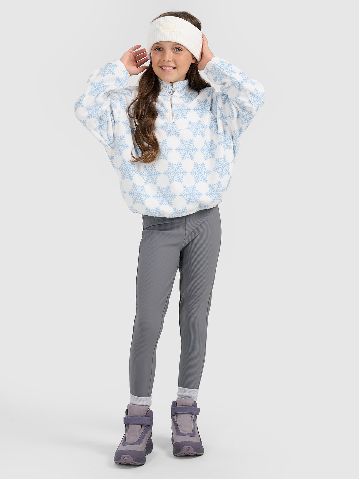 Tamprės iš dryžuoto audinio  mergaitėms - pilkos