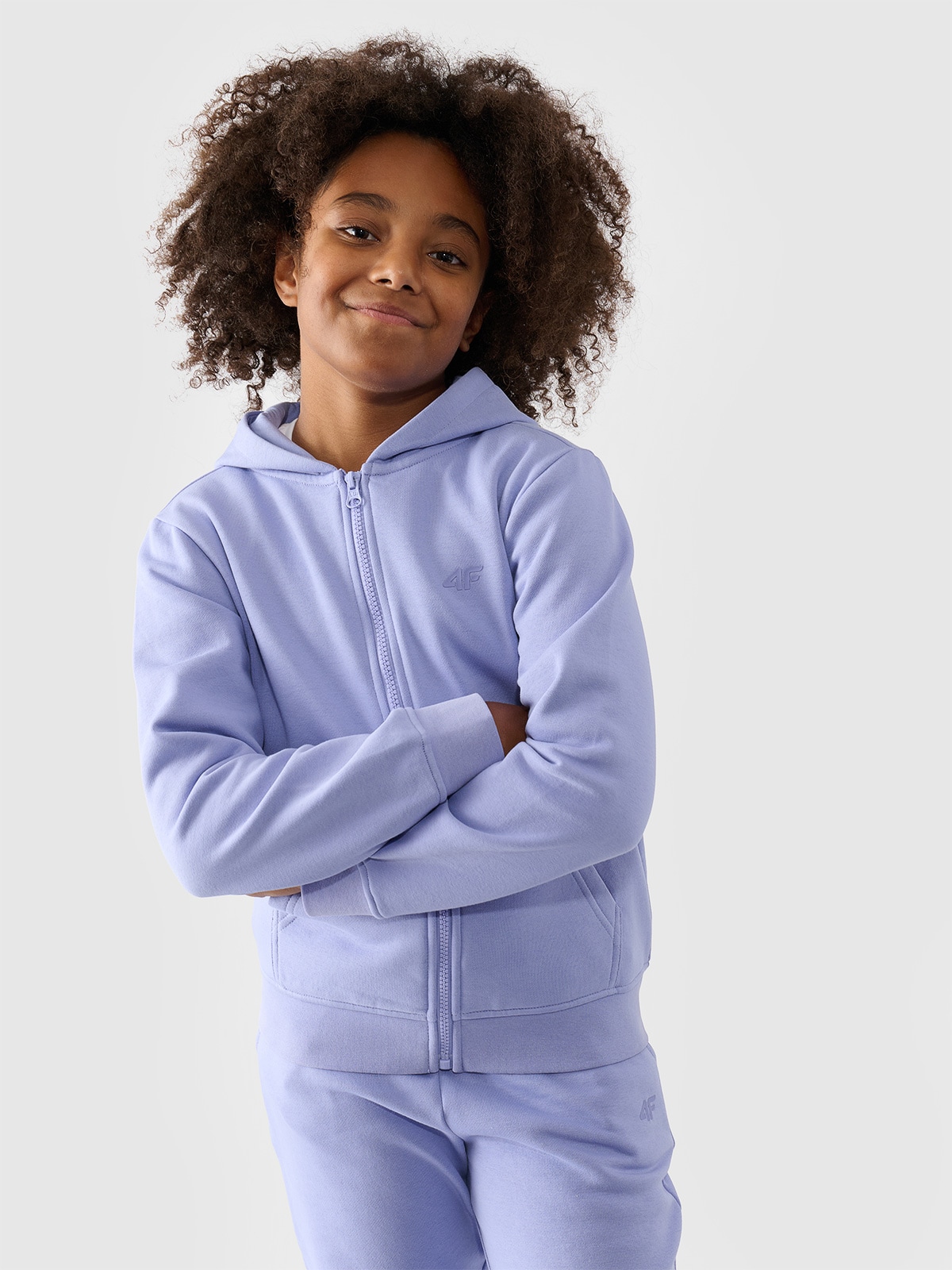 Sportinis atsegamas džemperis su gobtuvu mergaitėms - denim