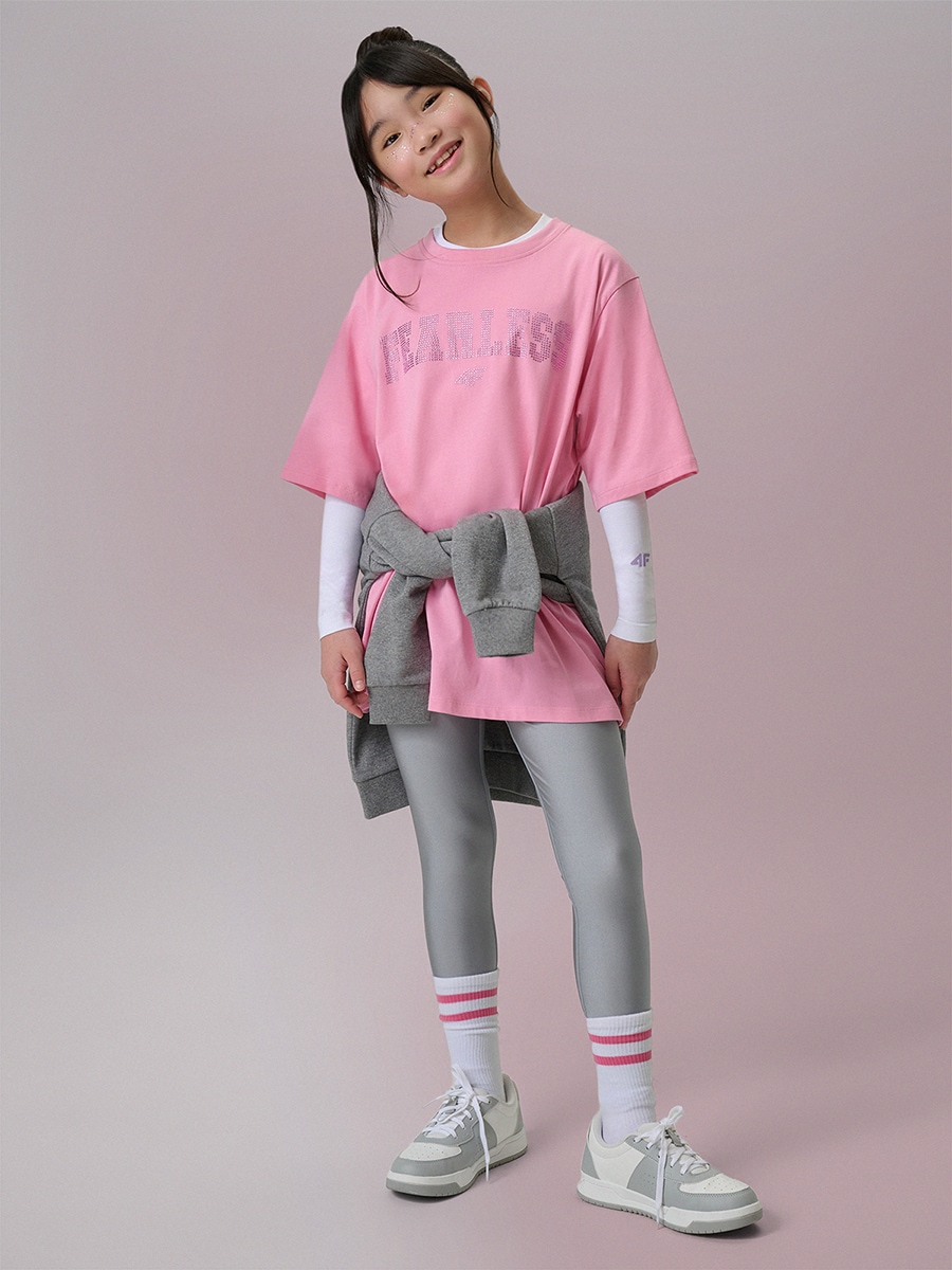 Trikotažinės tamprės su aukštu liemeniu mergaitėms - sidabrinės