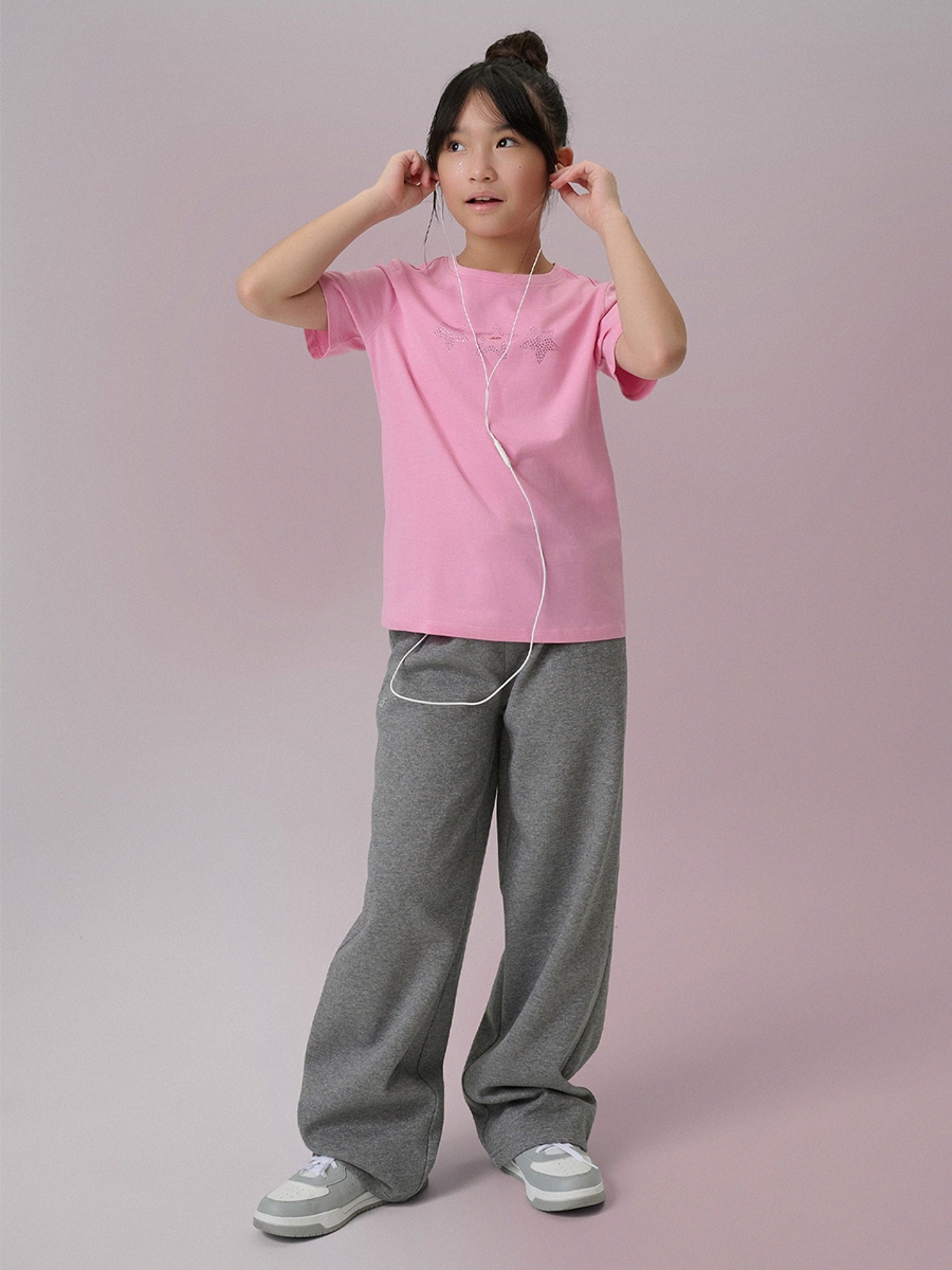 T-shirt regular marškinėliai su spauda mergaitėms - rožiniai