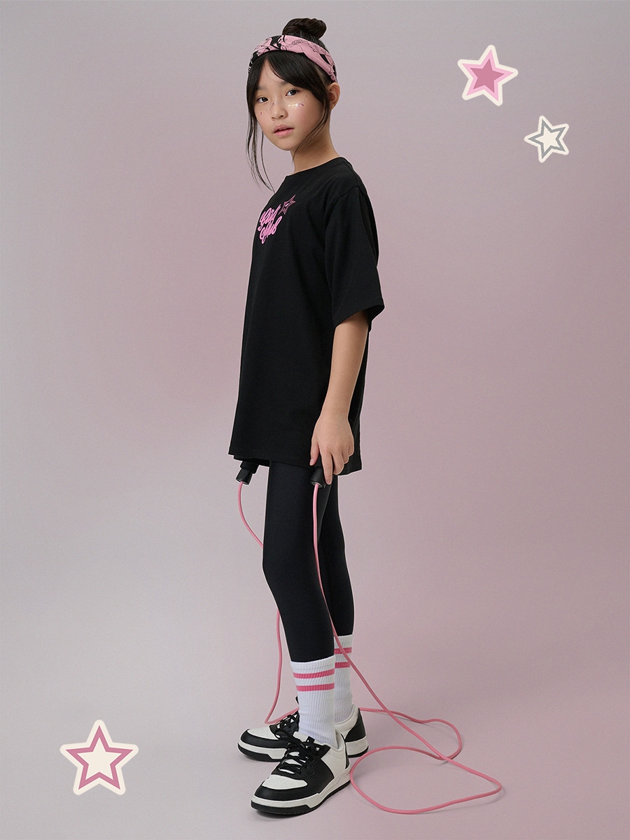 Trikotažinės tamprės su aukštu liemeniu mergaitėms - juodos