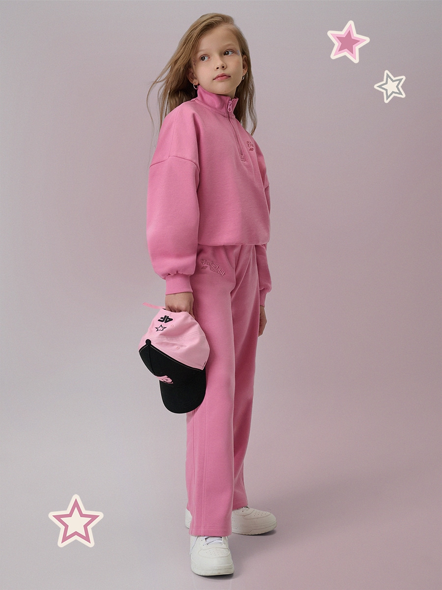 Sportinis regular džemperis be gobtuvo mergaitėms - rožinis