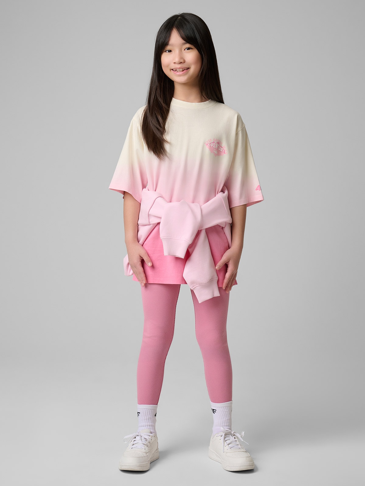 T-shirt loose marškinėliai su spauda mergaitėms - rožiniai