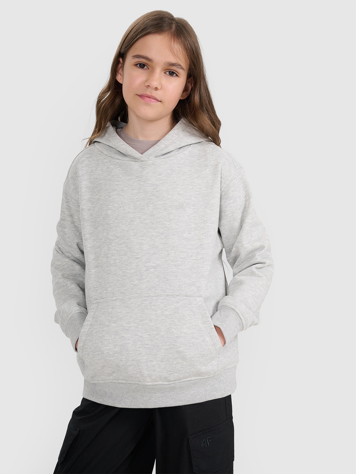 Sportinis neatsegamas džemperis su gobtuvu mergaitėms - pilkas