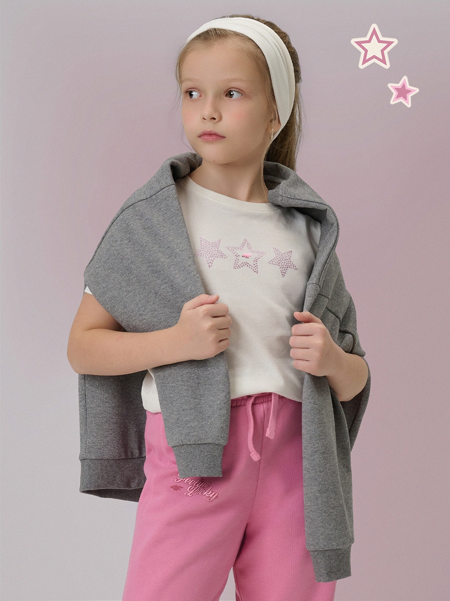 T-shirt regular marškinėliai su spauda mergaitėms - balti