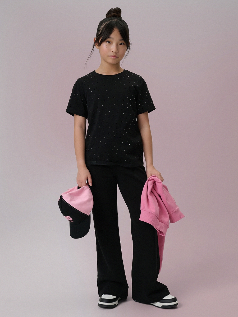 T-shirt regular marškinėliai mergaitėms - juodi