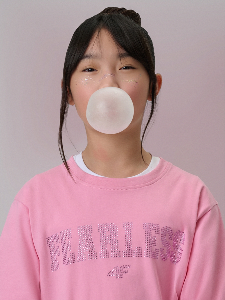 T-shirt loose marškinėliai su spauda mergaitėms - rožiniai