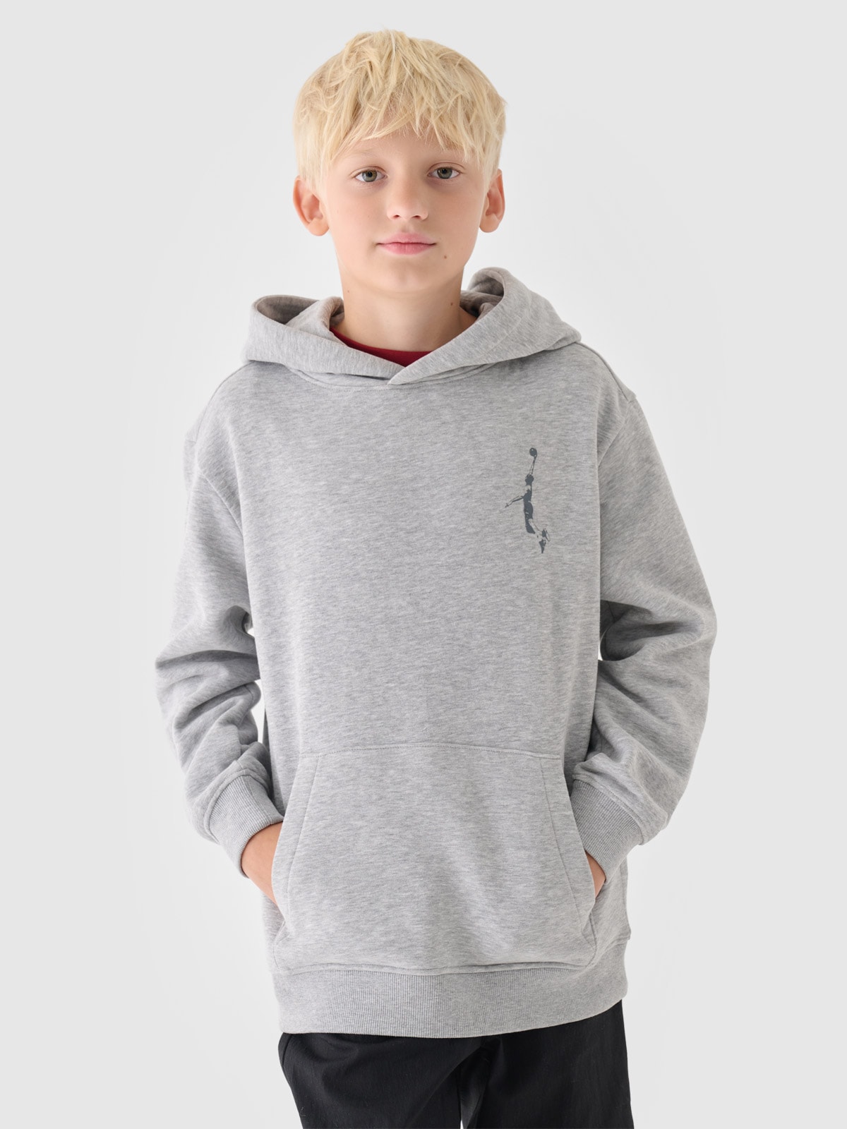 Sportinis neatsegamas džemperis su gobtuvu berniukams - pilkas