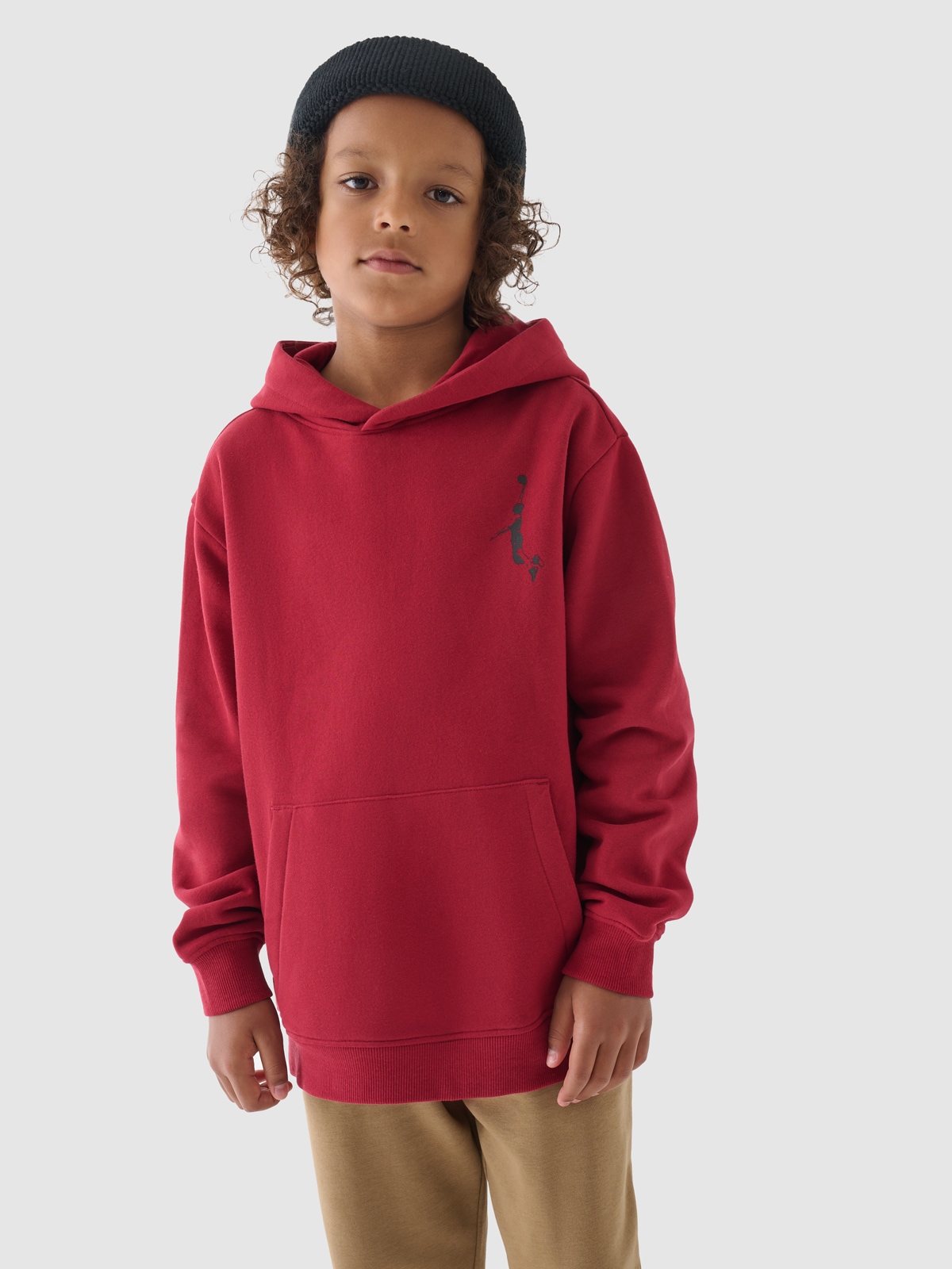 Sportinis neatsegamas džemperis su gobtuvu berniukams - raudonas