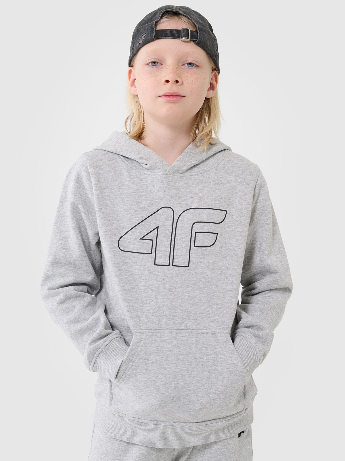 Sportinis neatsegamas džemperis su gobtuvu berniukams - pilkas