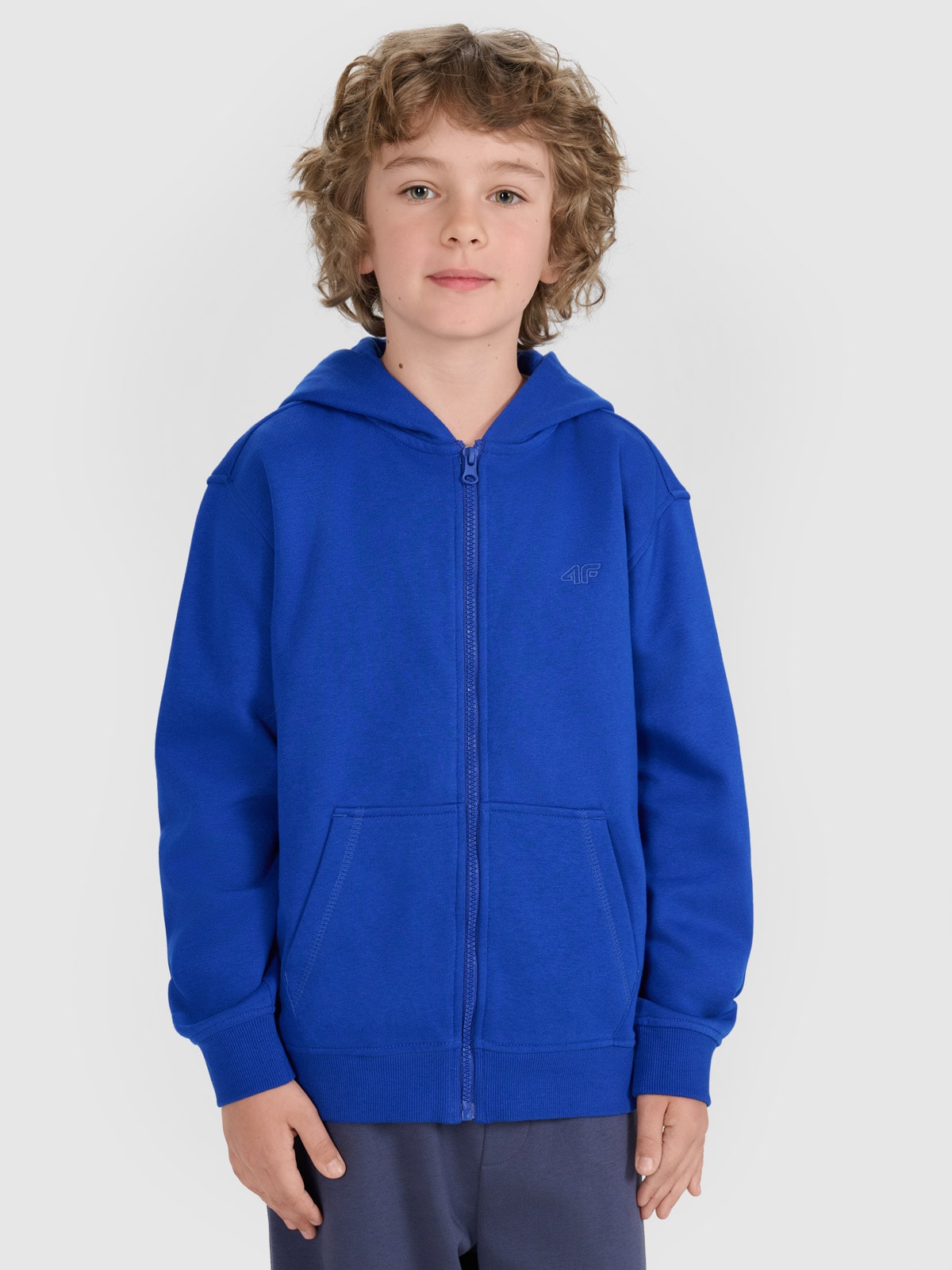 Sportinis atsegamas džemperis su gobtuvu berniukams - mėlynas