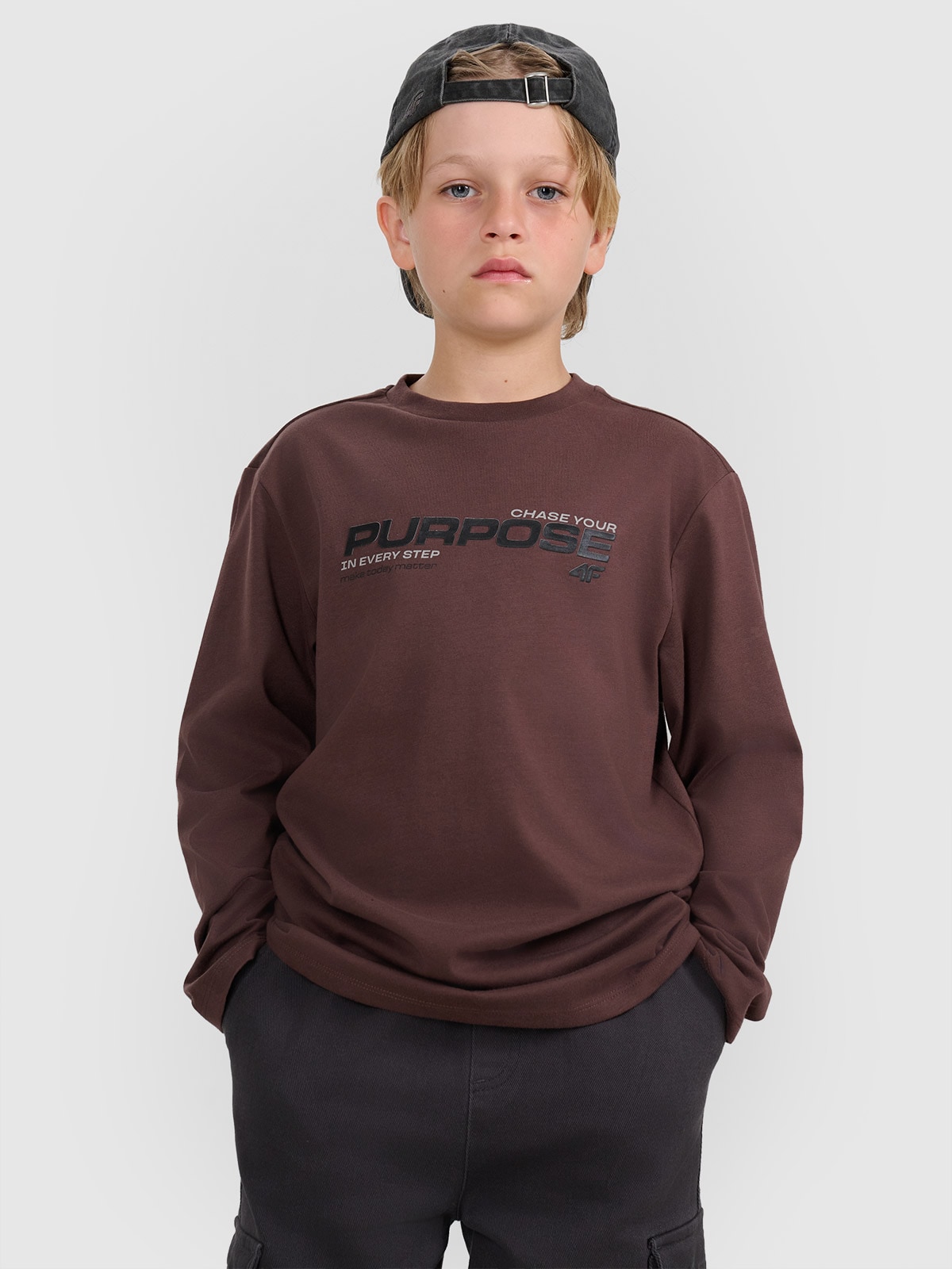 Longsleeve regular marškinėliai su spauda berniukams - rudi