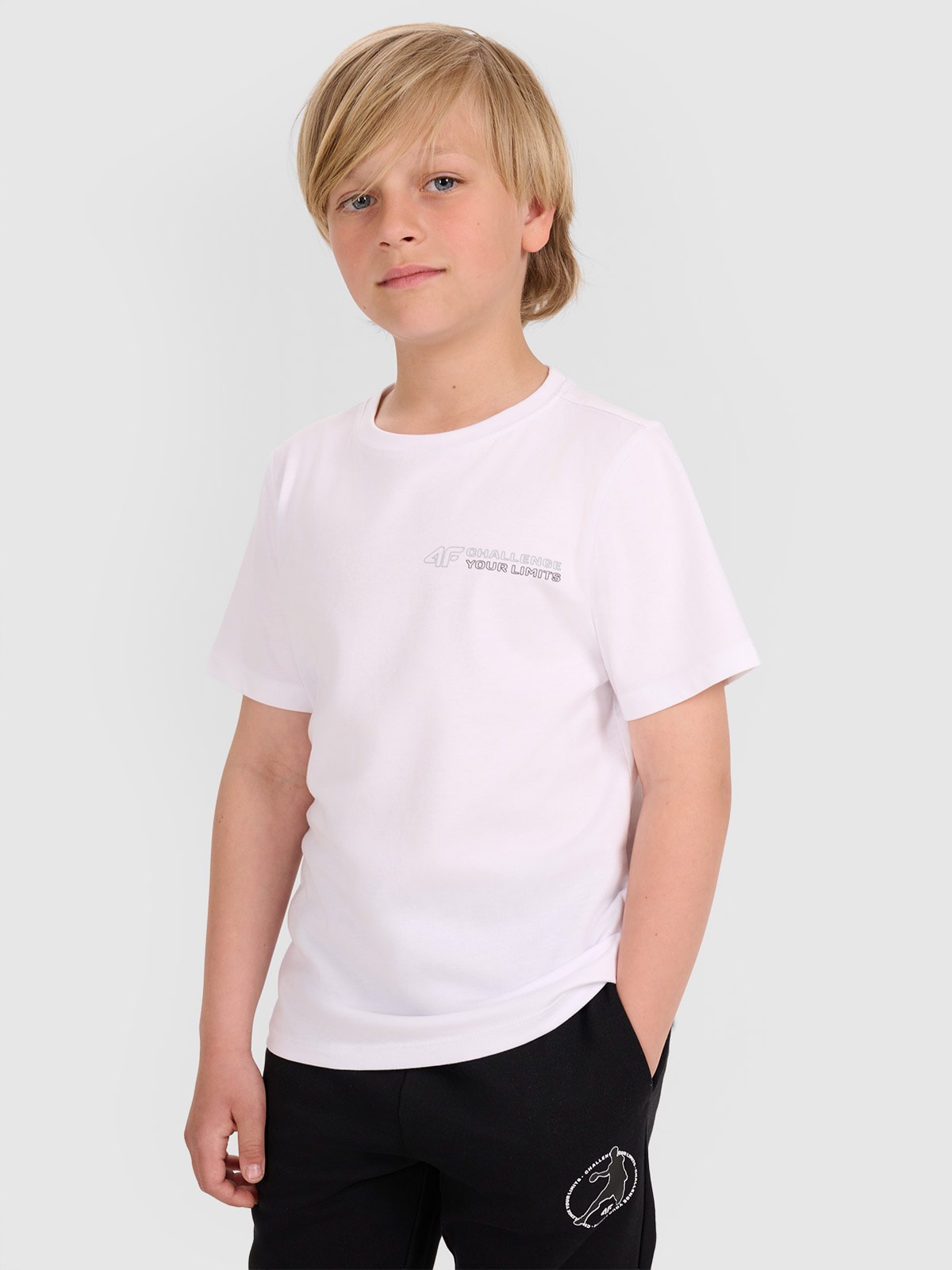 T-shirt regular marškinėliai su spauda berniukams - balti